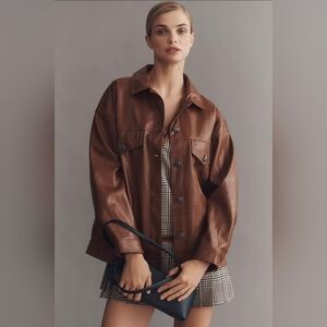 Anthropologie Pilcro Weston Faux Leather Boyfriend Jacket Brown